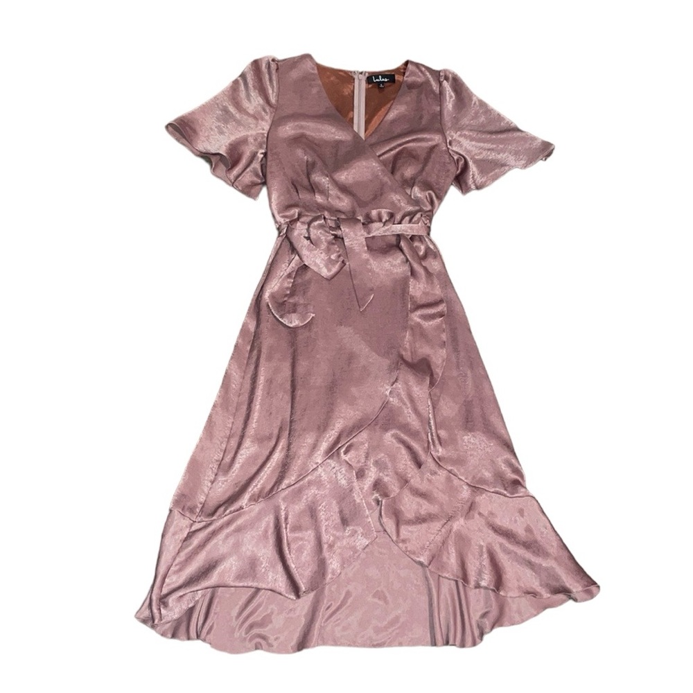 Lulus pink faux wrap midi dress